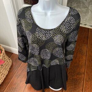Kim RogersBlack White Polka Dot Asymetrical 3/4 Sleeve Blouse  Medium